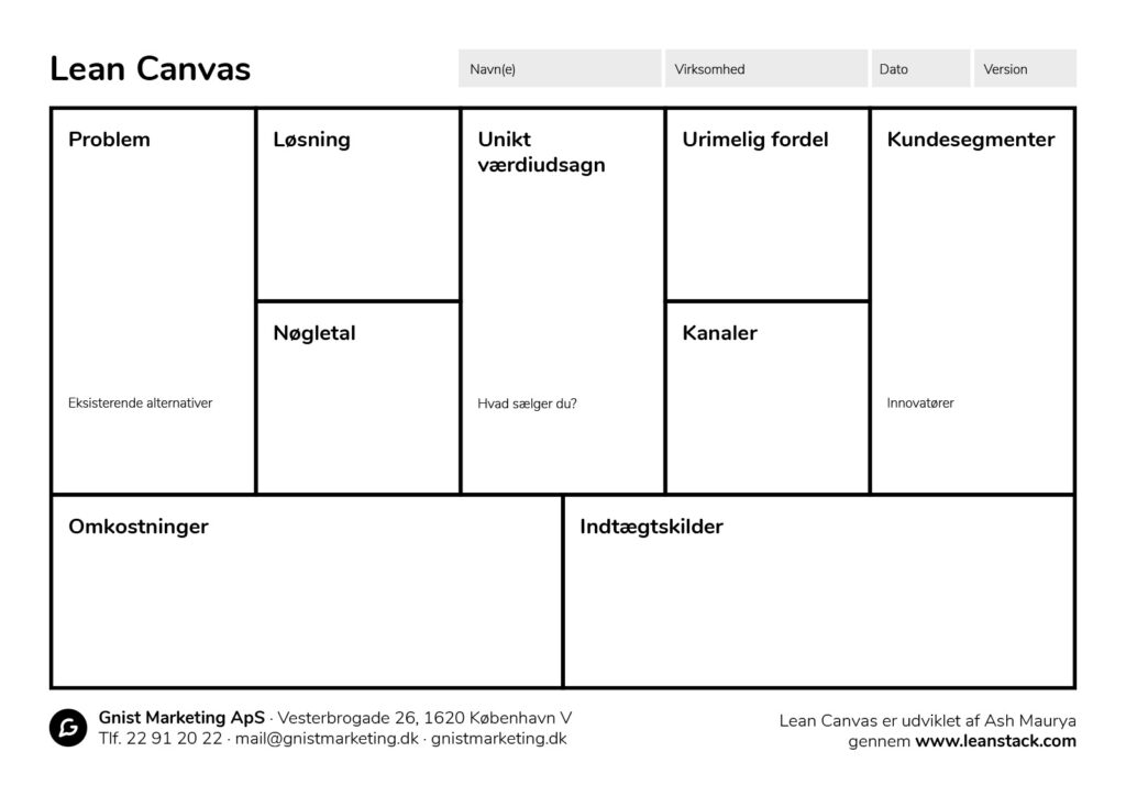 Lean Canvas skabelon